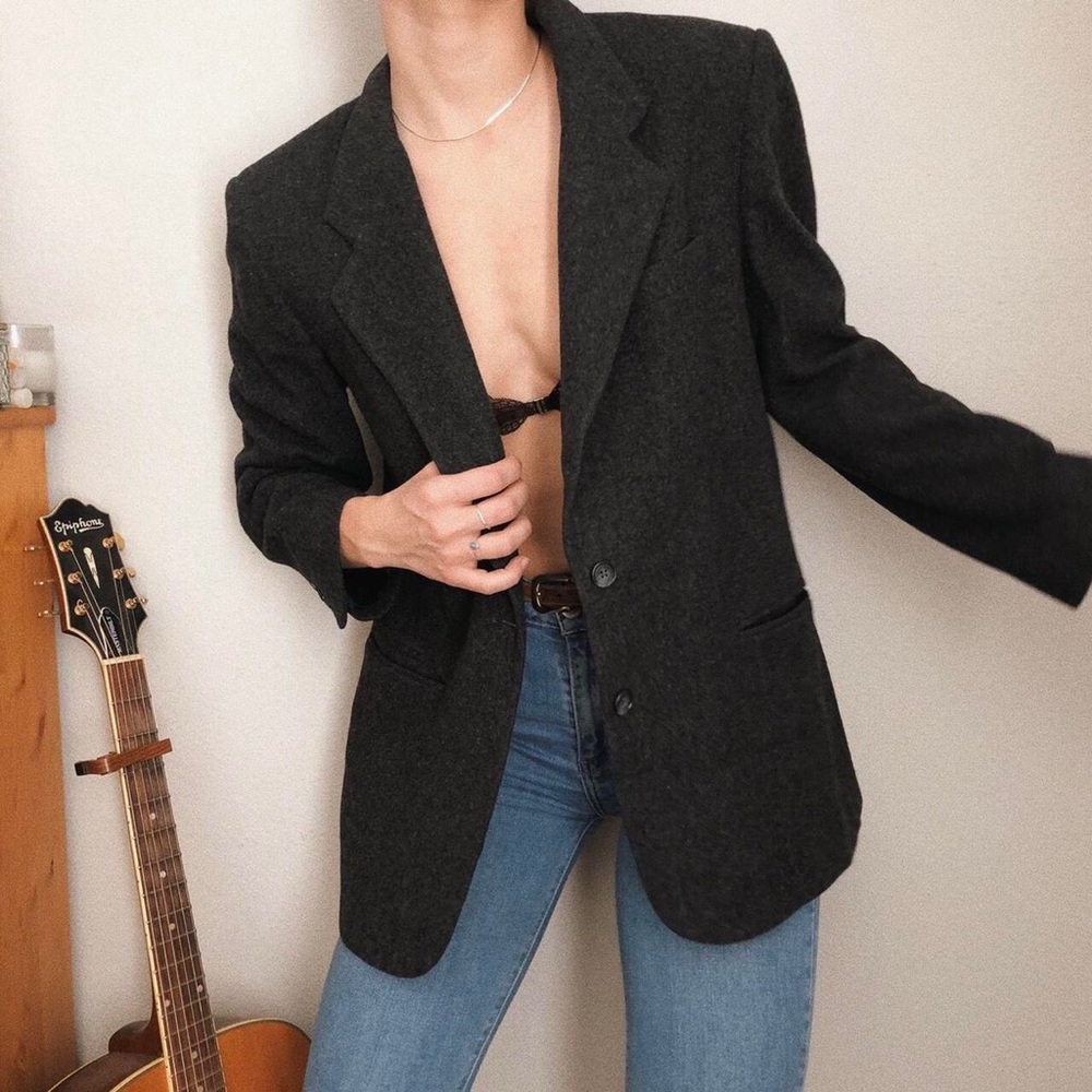 Vintage Cashmere Wool Oversized Blazer in dark grey